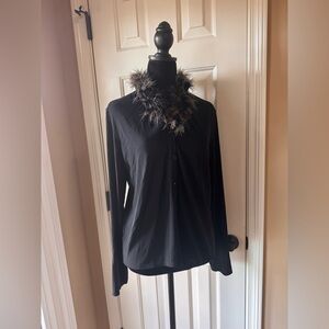 es.se U.S.A. Women’s Vintage Elegant Black Sweater with Feathered Collar